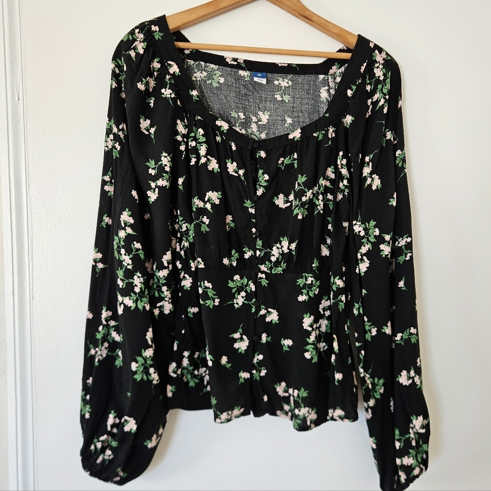 Old Navy Womens Top L Tall Cottagecore Boho Floral Romantic Milkmaid Babydoll
